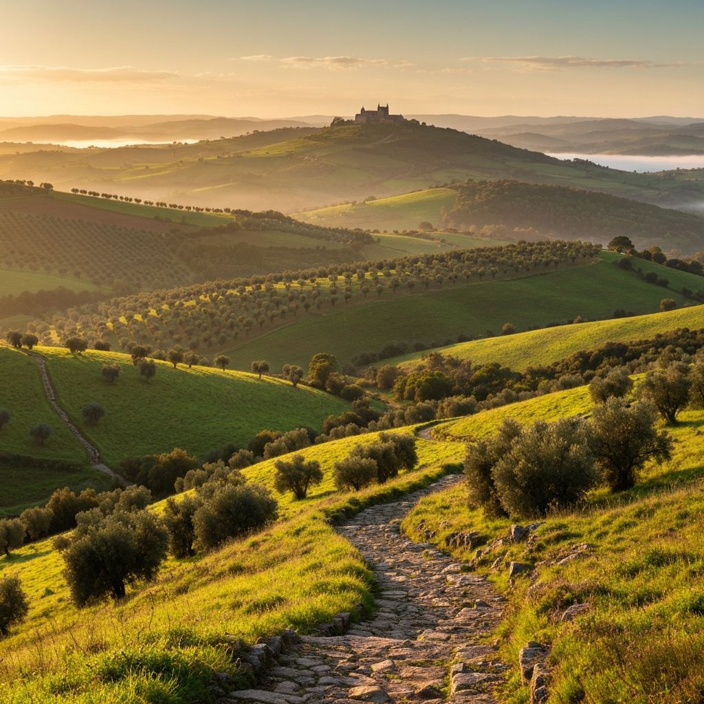 Paisagem do trilho da Rainha Santa ao entardecer